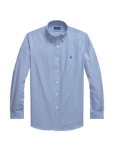 RALPH LAUREN Custom Fit Stretch Poplin Shirt Blue/White Bengal Stripe