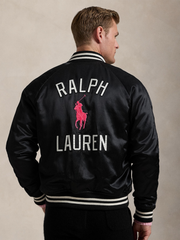 RALPH LAUREN Pink Pony Satin Baseball Jacket Black
