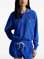 RALPH LAUREN WOMEN Terry Long-sleeve Polo Shirt Gala Blue