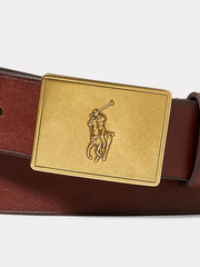RALPH LAUREN Pony Plaque Leather Belt Brown